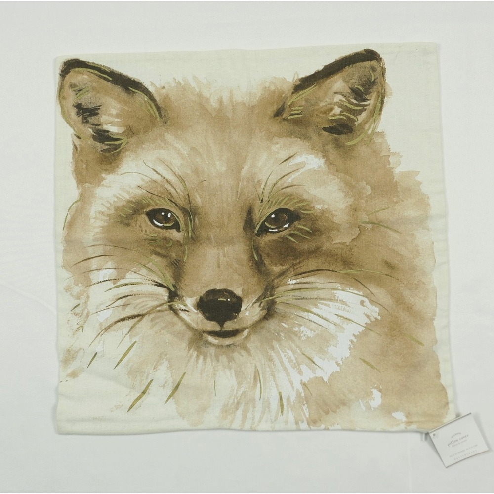 Pottery‎ Barn Painted Fox 20" x 20" Pillow Cover NWT ~ Woodland Cabin Decor NEW!